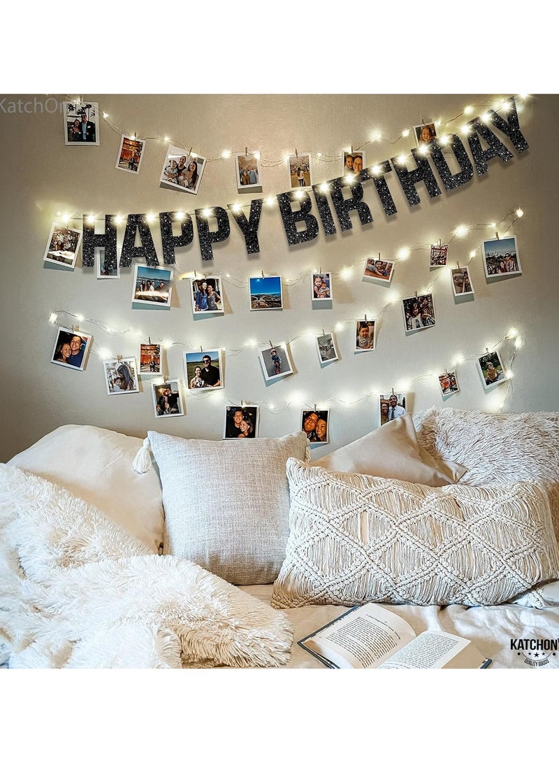 KATCHON Glitter Black Happy Birthday Banner Light Up - Prestrung, 10 Feet | Black Happy Birthday Led Sign, | Light Up happy Birthday Sign for happy birthday Decorations - Image 4